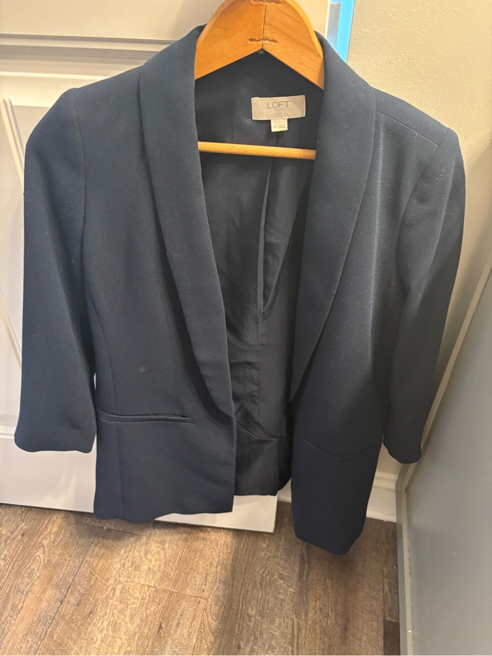 LOFT Dark Navy Open-Front Shawl Collar Blazer